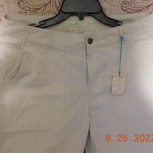 Caribbean Joe Women Beige Cotton Cuffed Hem Capris Size10 6 Beltloops 4 Pockets